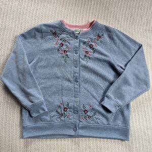 VTG Shenanigans Women's Large Blue Pink Cardigan Button Up Sweater Faux Collar